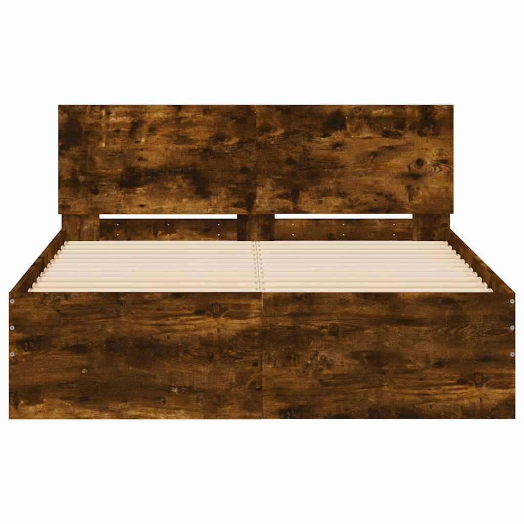 vidaXL Bed Frame | Smoked oak | Engineered wood, plywood | 140x190 cm