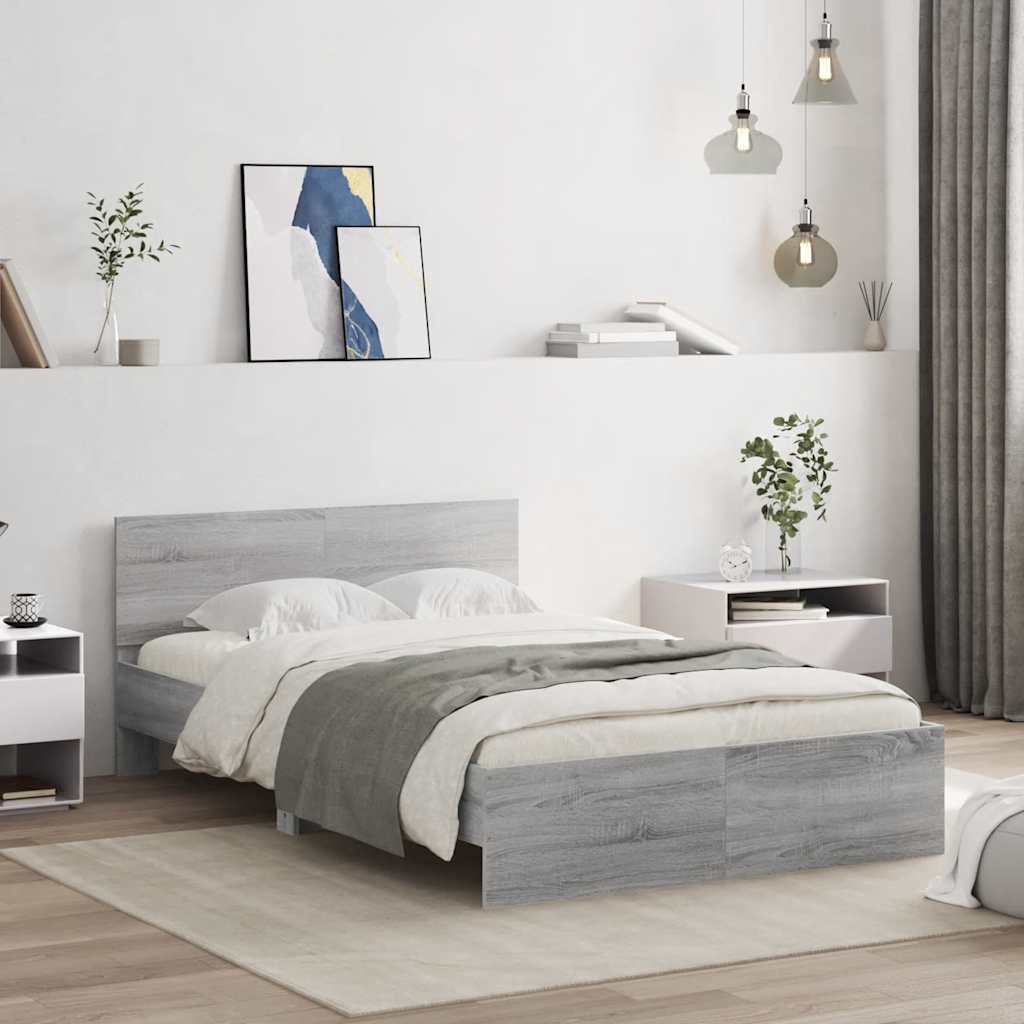 vidaXL Bed Frame | Grey Sonoma | Engineered wood | Double | Adjustable Armrests