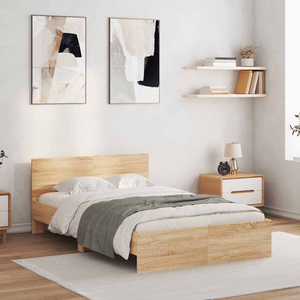 vidaXL Bed Frame with Headboard and LED Sonoma Oak 120x190 cm Small Double