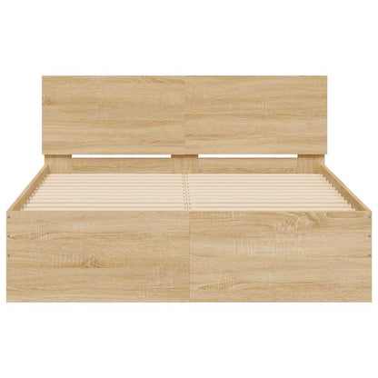 vidaXL Bed Frame with Headboard and LED Sonoma Oak 120x190 cm Small Double