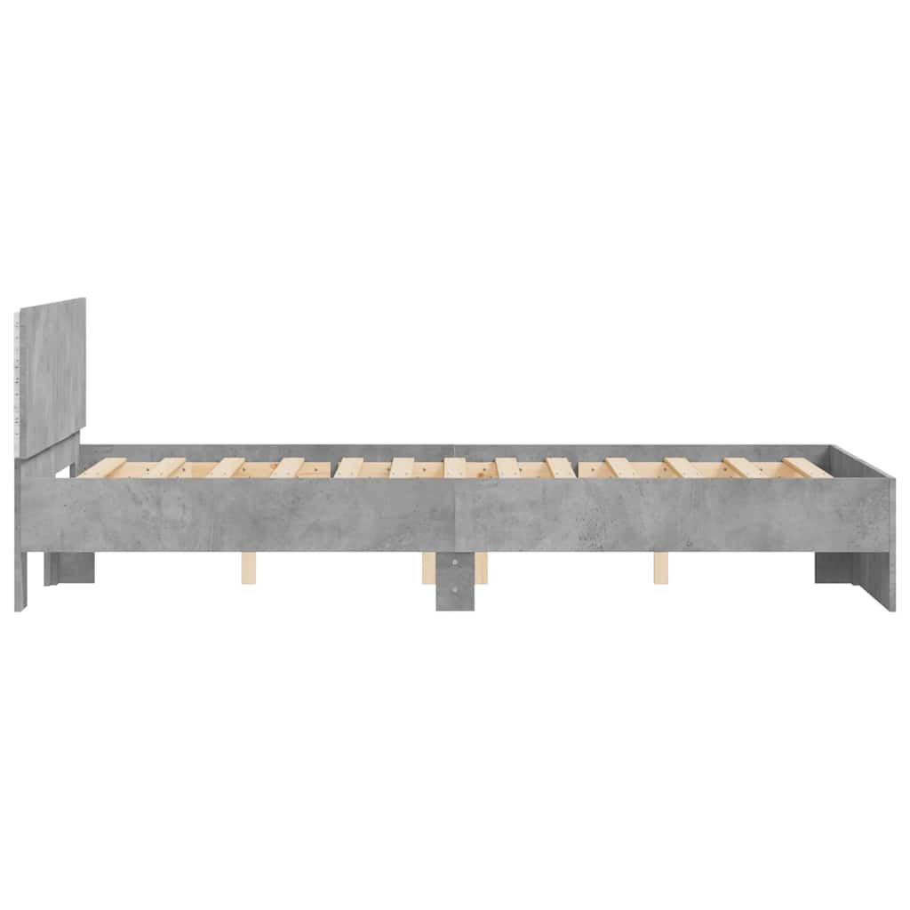 vidaXL Bed Frame with Headboard and LED Concrete Grey 120x190 cm Small Double