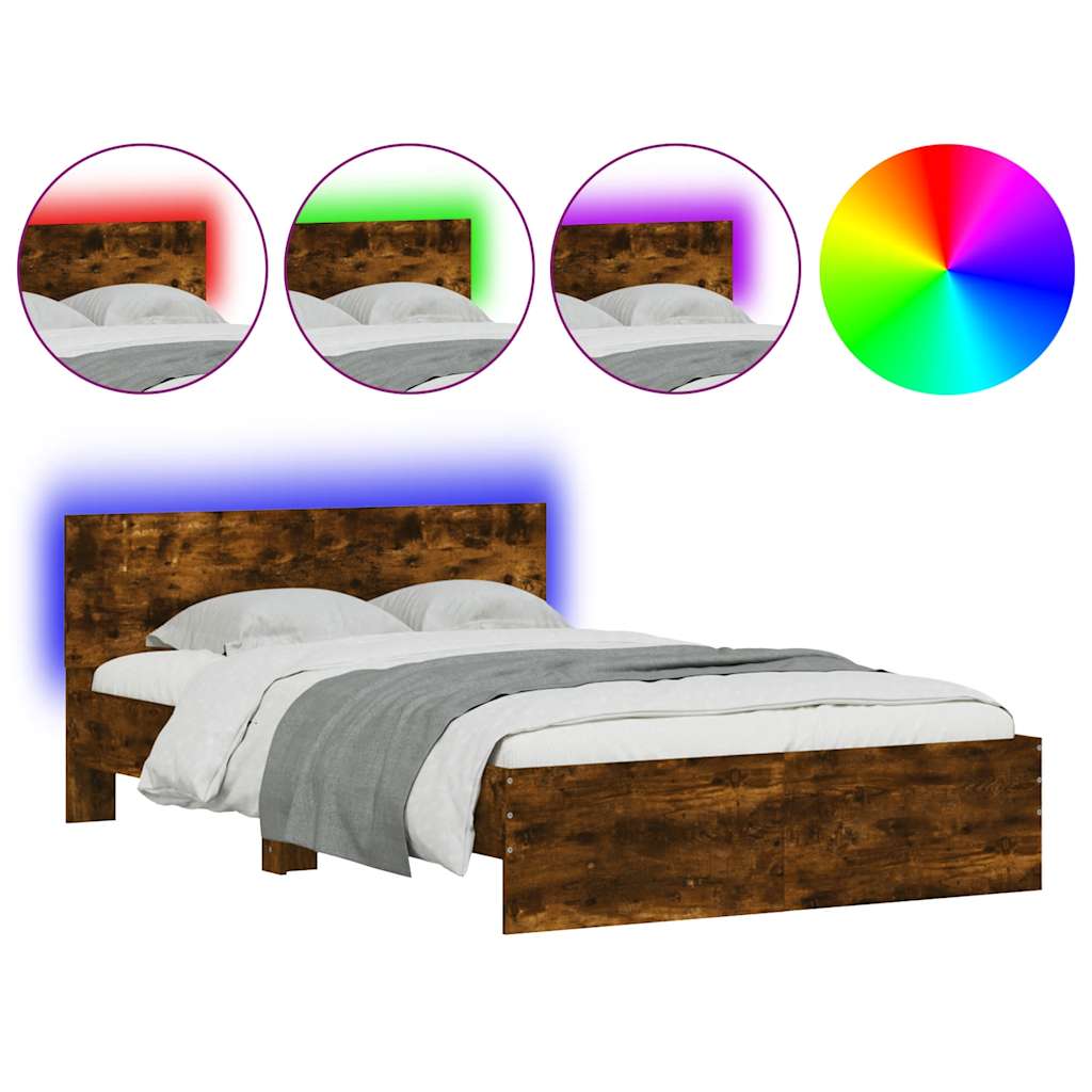 vidaXL Bed Frame | Smoked Oak | Engineered Wood, Plywood | Small Double
