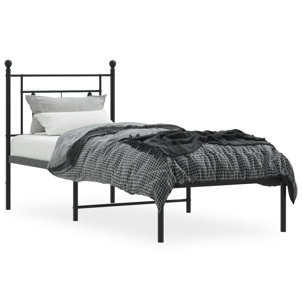 vidaXL Metal Bed Frame without Mattress with Headboard Black 75x190cm