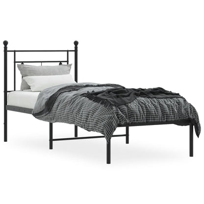 vidaXL Metal Bed Frame without Mattress with Headboard Black 75x190cm