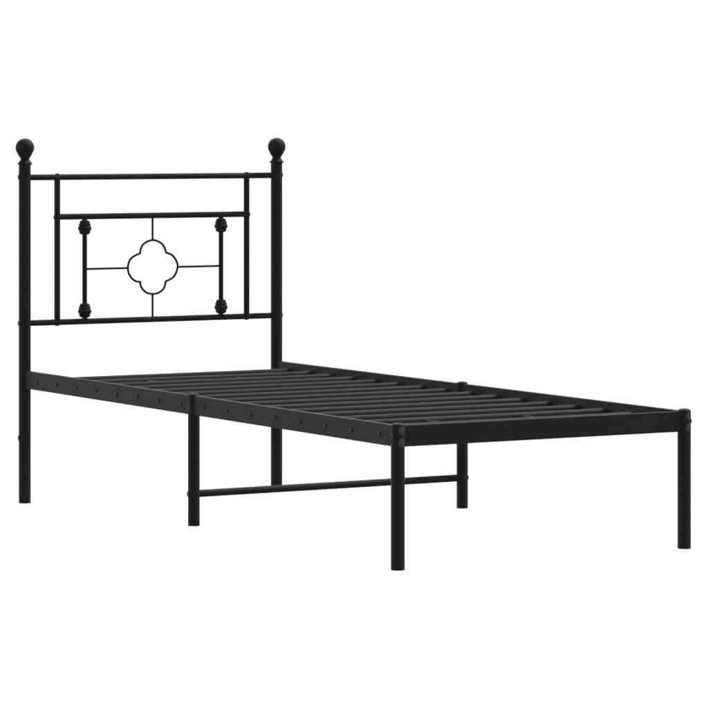 vidaXL Metal Bed Frame without Mattress with Headboard Black 75x190cm