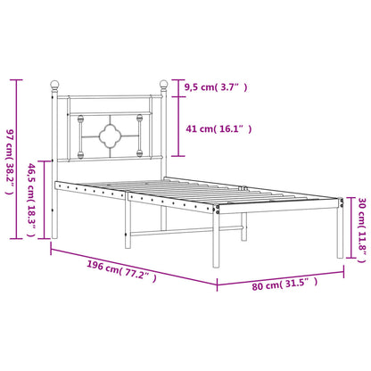 vidaXL Metal Bed Frame without Mattress with Headboard Black 75x190cm