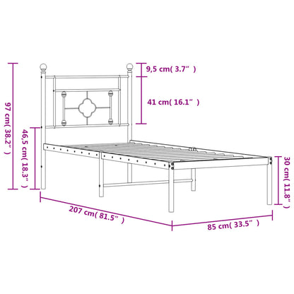 vidaXL Metal Bed Frame without Mattress with Headboard Black 80x200cm