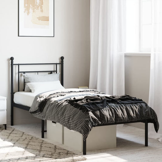 vidaXL Metal Bed Frame without Mattress with Headboard Black 80x200cm