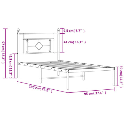 vidaXL Metal Bed Frame without Mattress with Headboard Black 90x190cm