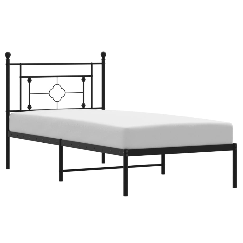 vidaXL Metal Bed Frame without Mattress with Headboard Black 90x200cm