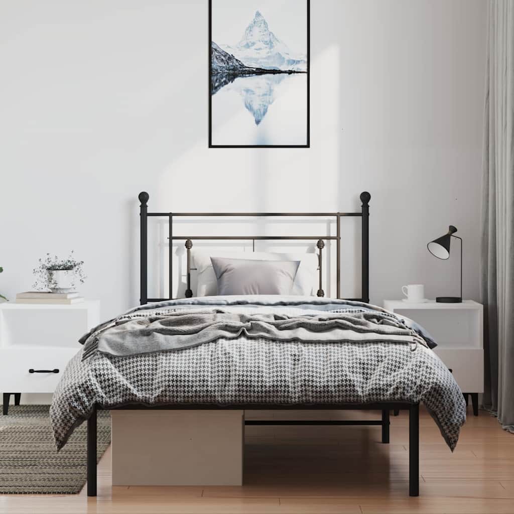 vidaXL Metal Bed Frame without Mattress with Headboard Black 100x200cm
