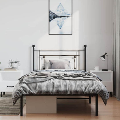 vidaXL Metal Bed Frame without Mattress with Headboard Black 100x200cm