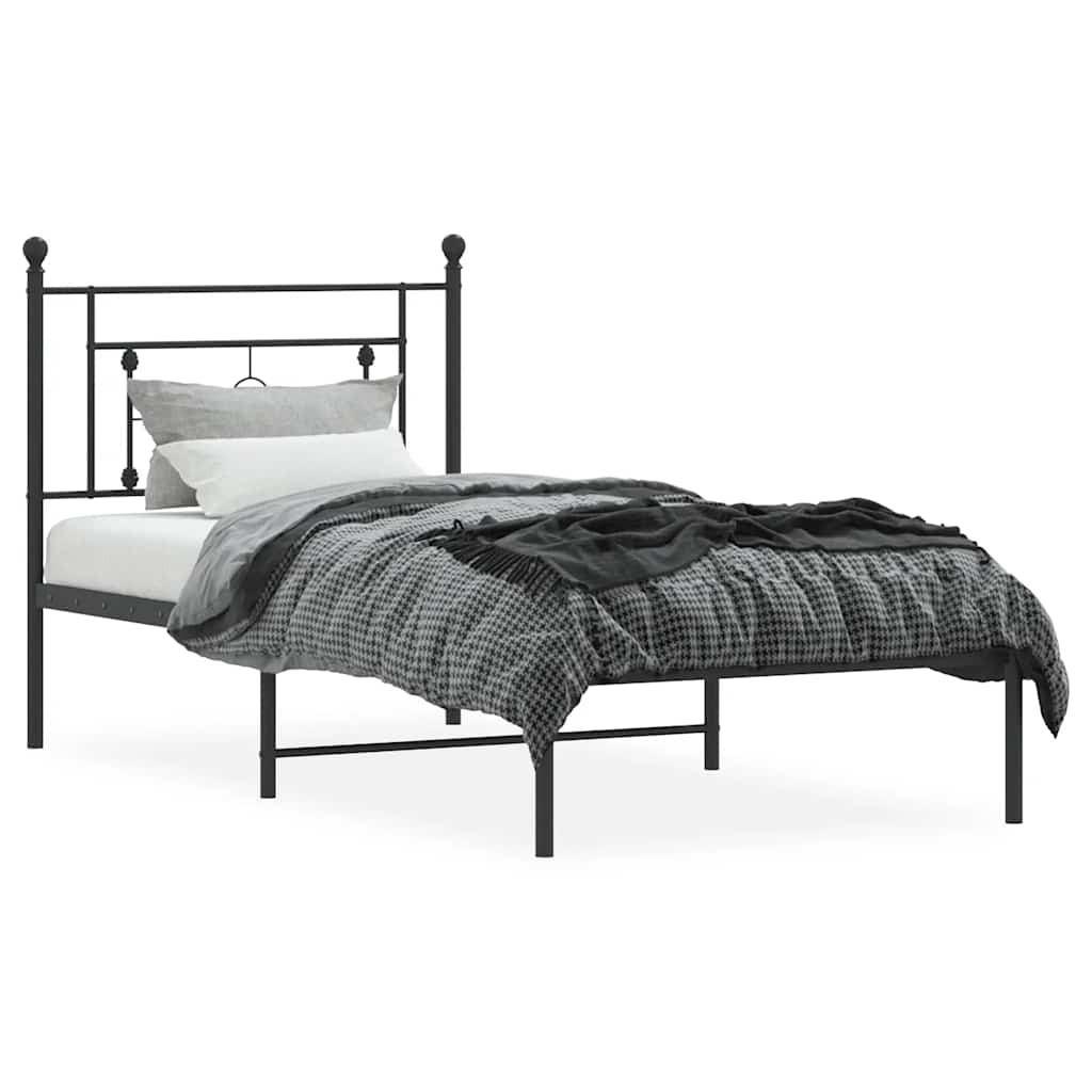 vidaXL Metal Bed Frame without Mattress with Headboard Black 100x200cm