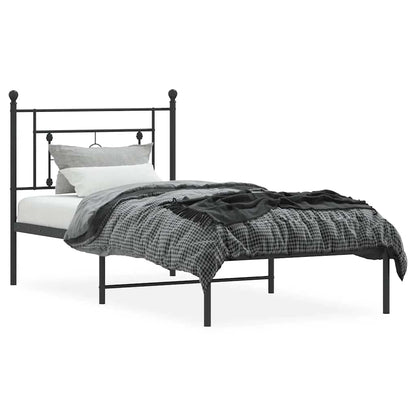 vidaXL Metal Bed Frame without Mattress with Headboard Black 100x200cm