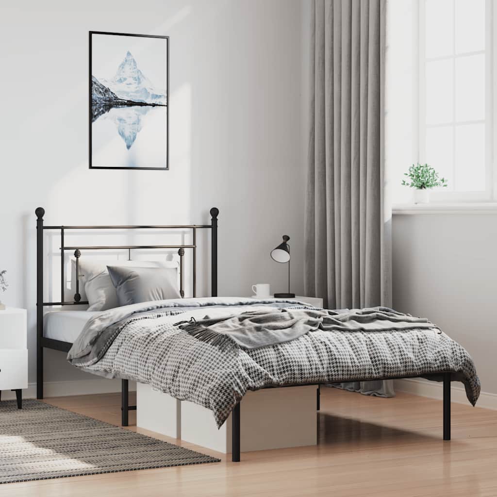 vidaXL Metal Bed Frame without Mattress with Headboard Black 100x200cm