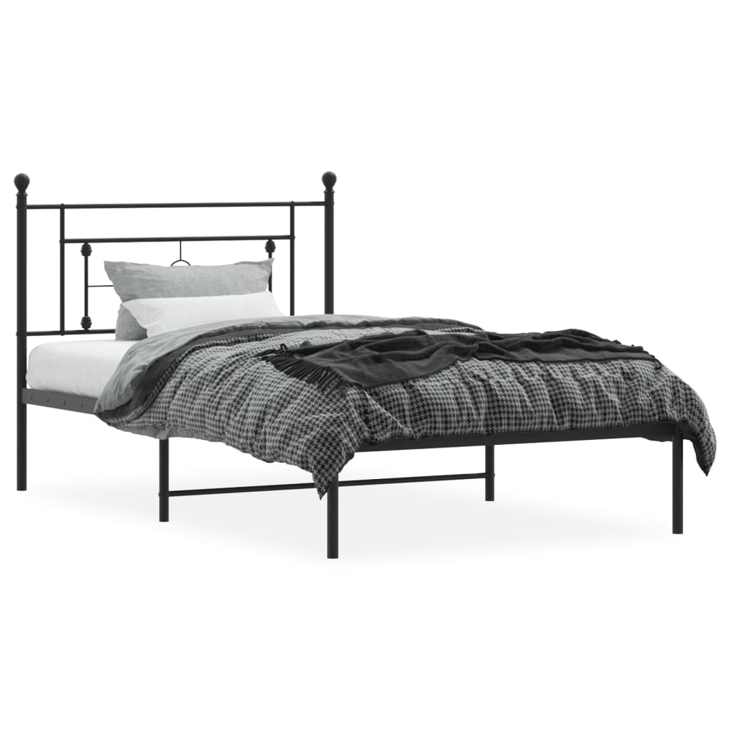 vidaXL Metal Bed Frame without Mattress with Headboard Black 107x203cm