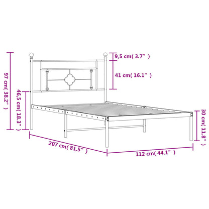 vidaXL Metal Bed Frame without Mattress with Headboard Black 107x203cm