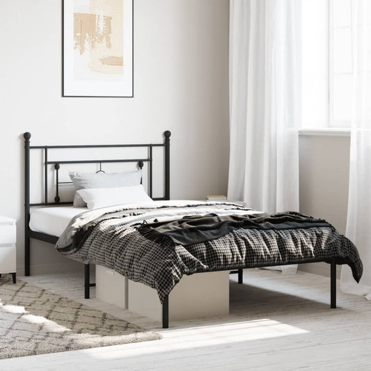 vidaXL Metal Bed Frame without Mattress with Headboard Black 107x203cm