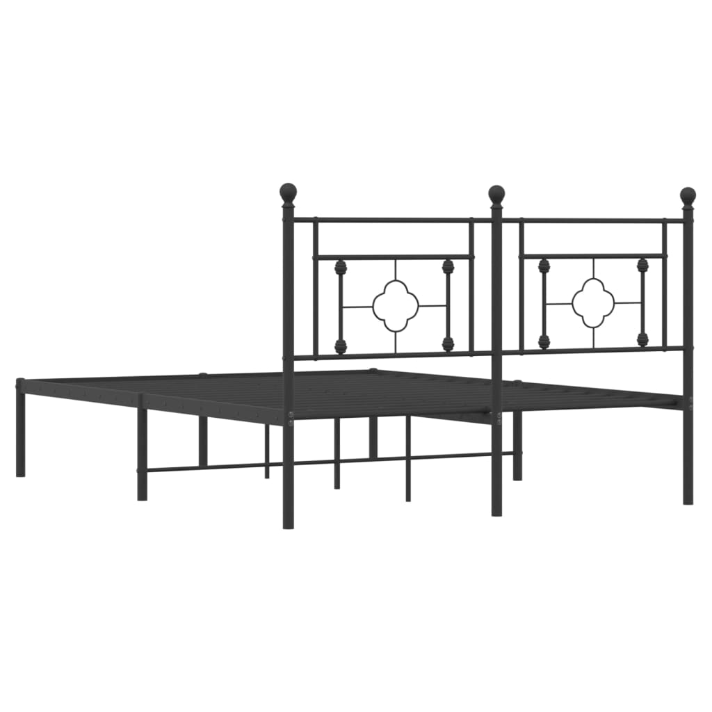 vidaXL Metal Bed Frame without Mattress with Headboard Black 135x190cm