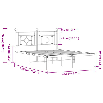 vidaXL Metal Bed Frame without Mattress with Headboard Black 135x190cm