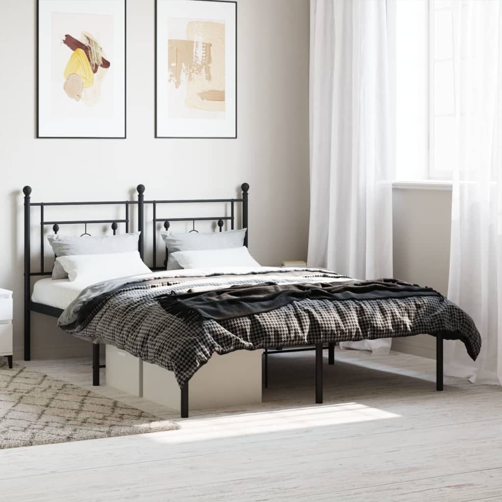 vidaXL Metal Bed Frame without Mattress with Headboard Black 135x190cm