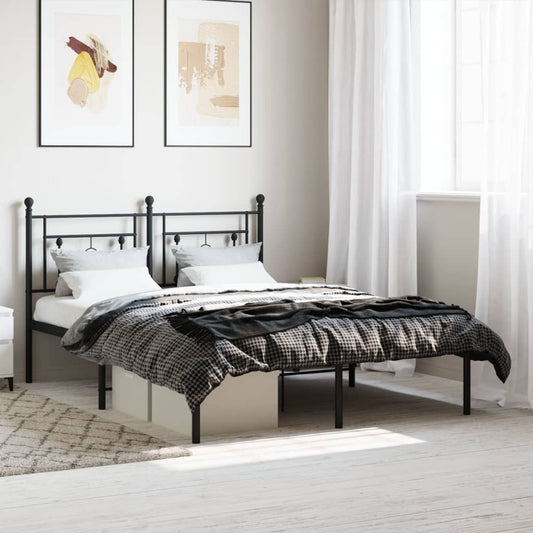 vidaXL Metal Bed Frame without Mattress with Headboard Black 135x190cm
