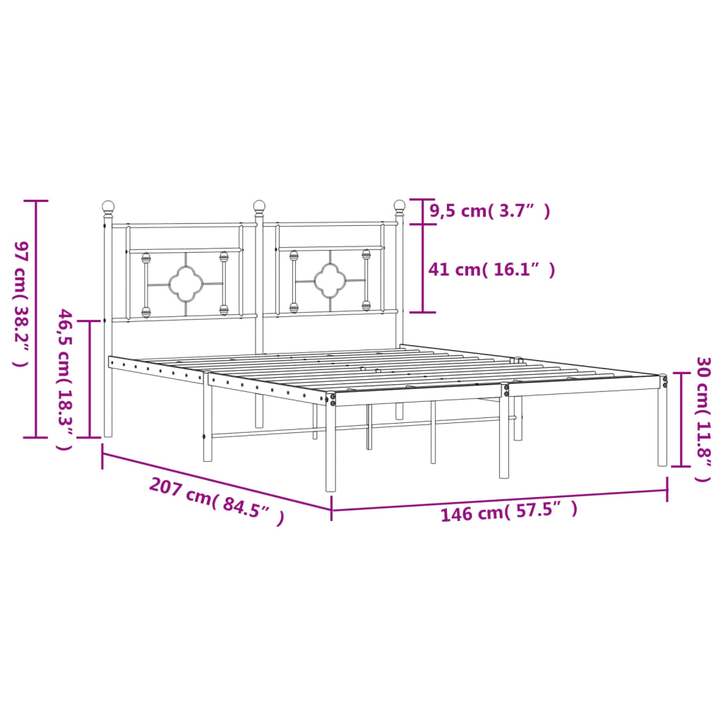 vidaXL Metal Bed Frame without Mattress with Headboard Black 140x200cm
