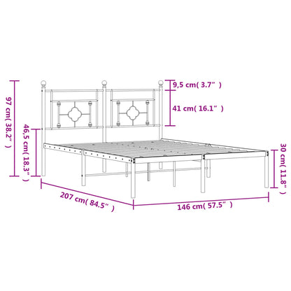 vidaXL Metal Bed Frame without Mattress with Headboard Black 140x200cm
