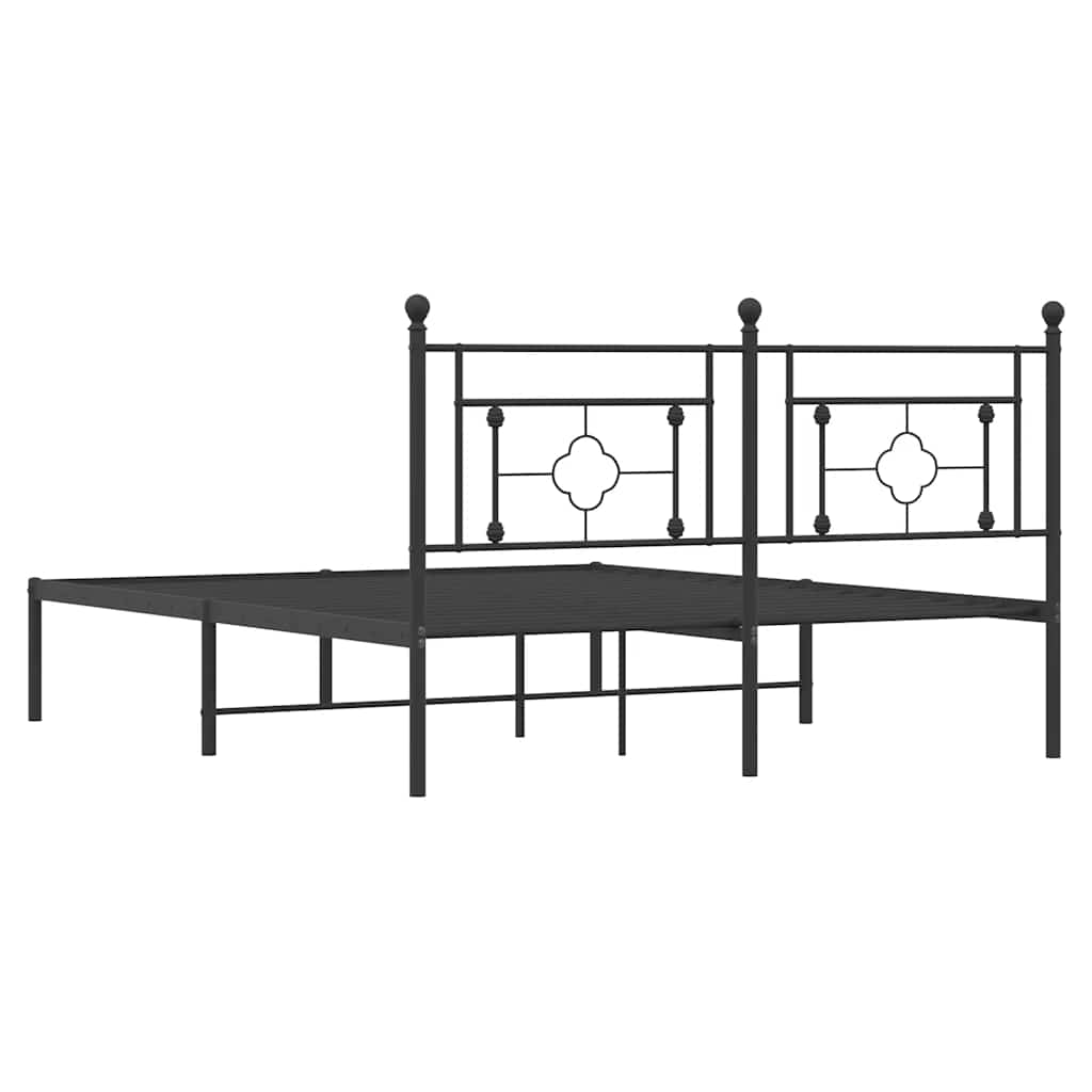 vidaXL Metal Bed Frame without Mattress with Headboard Black 150x200cm