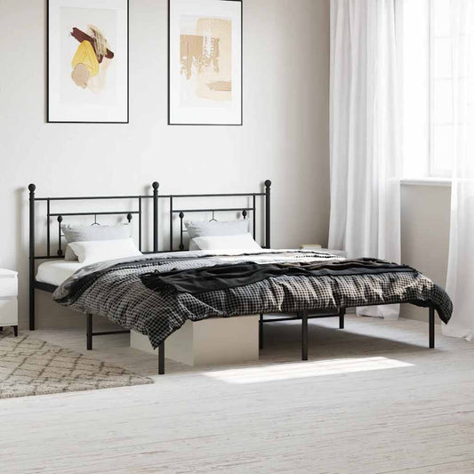 vidaXL Metal Bed Frame without Mattress with Headboard Black 183x213cm