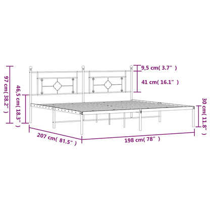 vidaXL Metal Bed Frame without Mattress with Headboard Black 193x203cm