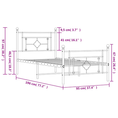 vidaXL Metal Bed Frame without Mattress with Footboard Black 90x190cm