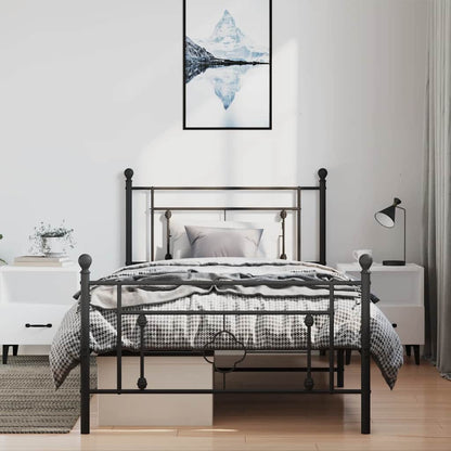 vidaXL Metal Bed Frame without Mattress with Footboard Black 100x200cm