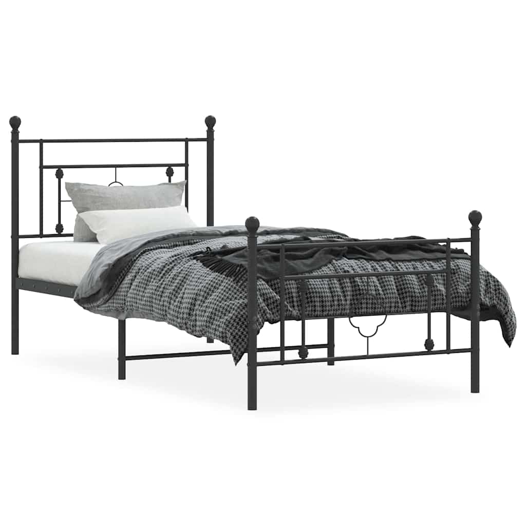 vidaXL Metal Bed Frame without Mattress with Footboard Black 100x200cm