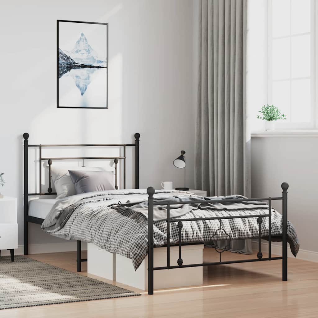 vidaXL Metal Bed Frame without Mattress with Footboard Black 100x200cm