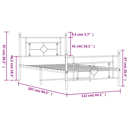 vidaXL Metal Bed Frame without Mattress with Footboard Black 107x203cm