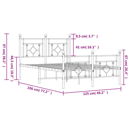 vidaXL Metal Bed Frame without Mattress with Footboard Black 120x190cm