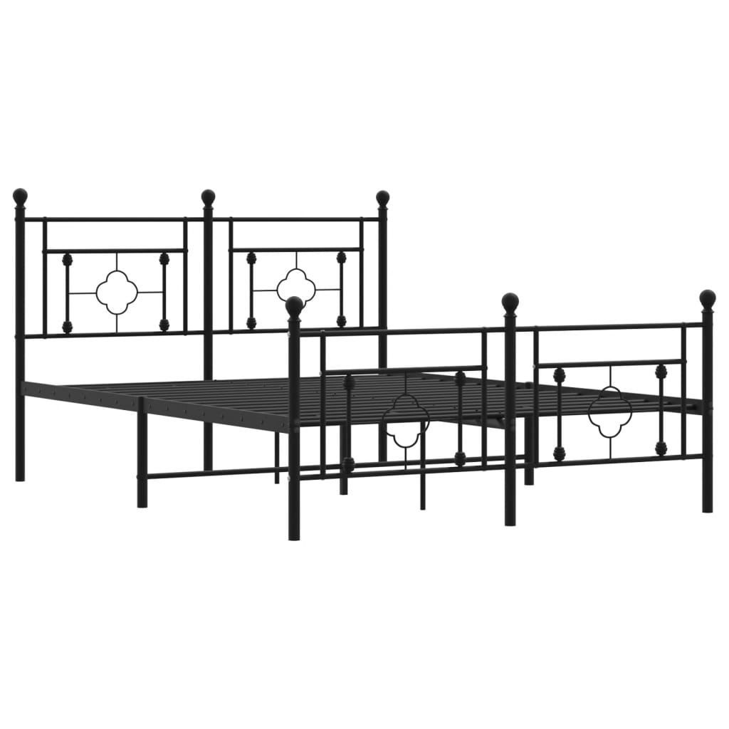vidaXL Metal Bed Frame without Mattress with Footboard Black 135x190cm
