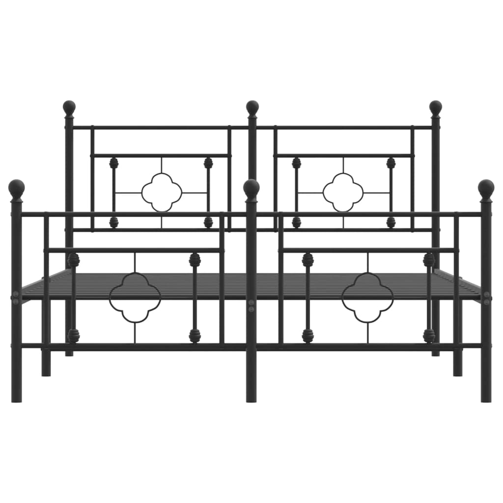 vidaXL Metal Bed Frame without Mattress with Footboard Black 135x190cm