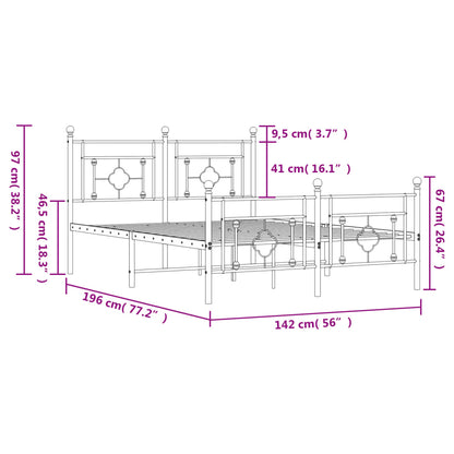 vidaXL Metal Bed Frame without Mattress with Footboard Black 135x190cm