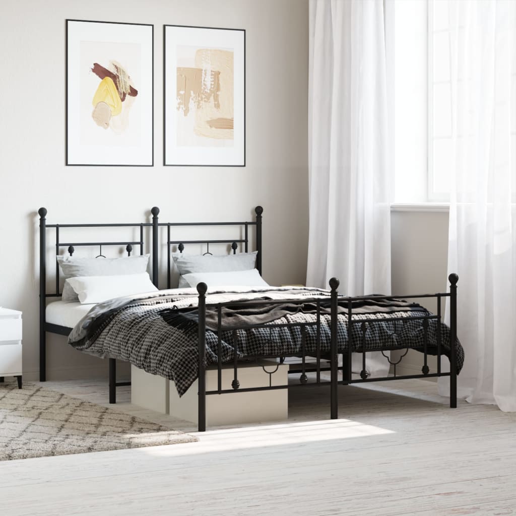 vidaXL Metal Bed Frame without Mattress with Footboard Black 135x190cm