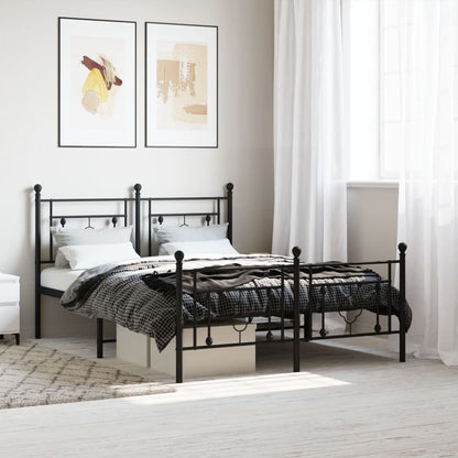 vidaXL Metal Bed Frame without Mattress with Footboard Black 135x190cm