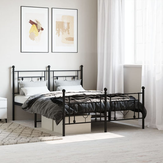 vidaXL Metal Bed Frame without Mattress with Footboard Black 135x190cm
