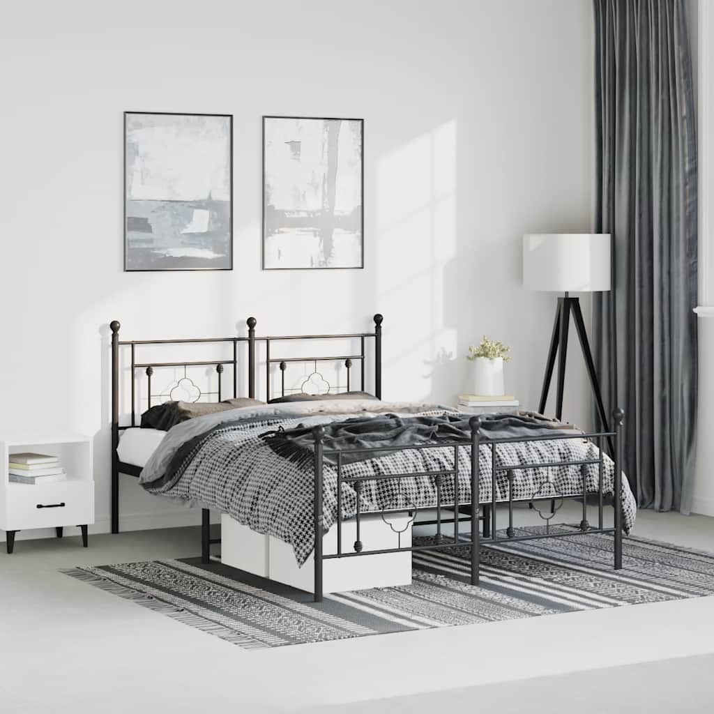 vidaXL Metal Bed Frame without Mattress with Footboard Black 193x203cm