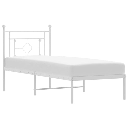 vidaXL Metal Bed Frame without Mattress with Headboard White 75x190cm