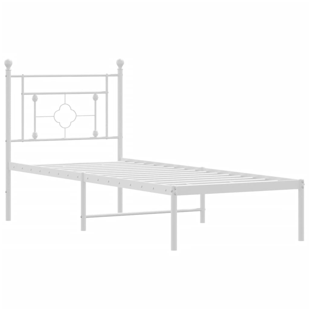 vidaXL Metal Bed Frame without Mattress with Headboard White 75x190cm