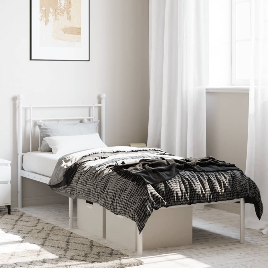 vidaXL Metal Bed Frame without Mattress with Headboard White 75x190cm