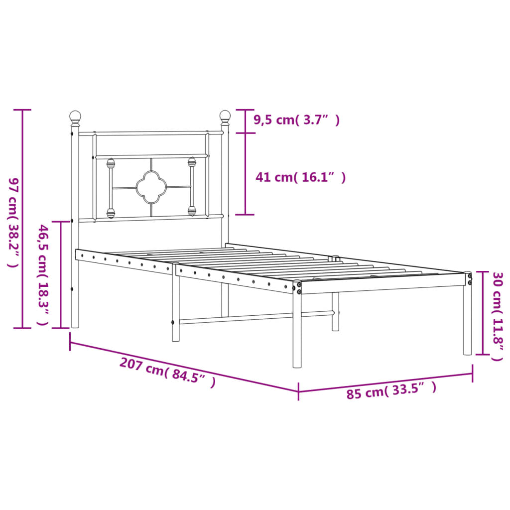 vidaXL Metal Bed Frame without Mattress with Headboard White 80x200cm