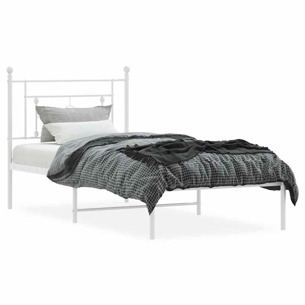 vidaXL Metal Bed Frame without Mattress with Headboard White 100x200cm