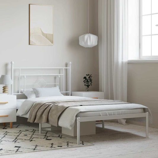 vidaXL Metal Bed Frame without Mattress with Headboard White 100x200cm